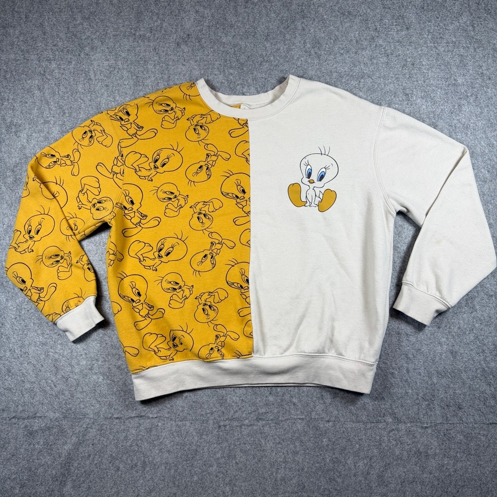 Looney Tunes Womens Tweety Bird Split Crewneck Sweatshirt L Yellow Cream Graphic